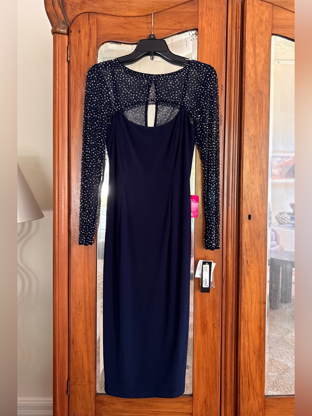 Betsy & Adam Navy beaded cocktail dress size 8 NWT